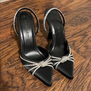 PRIMARK Black Heels with Silver Rhinestone Detail